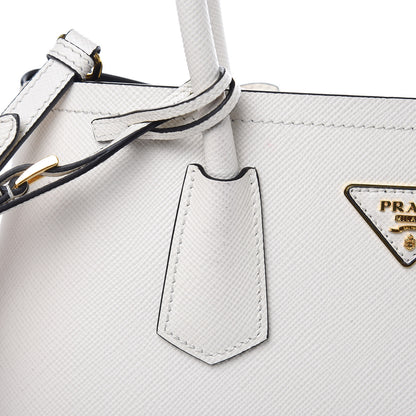 Prada Saffiano Cuir Small Double Bag White Black 13 of 15