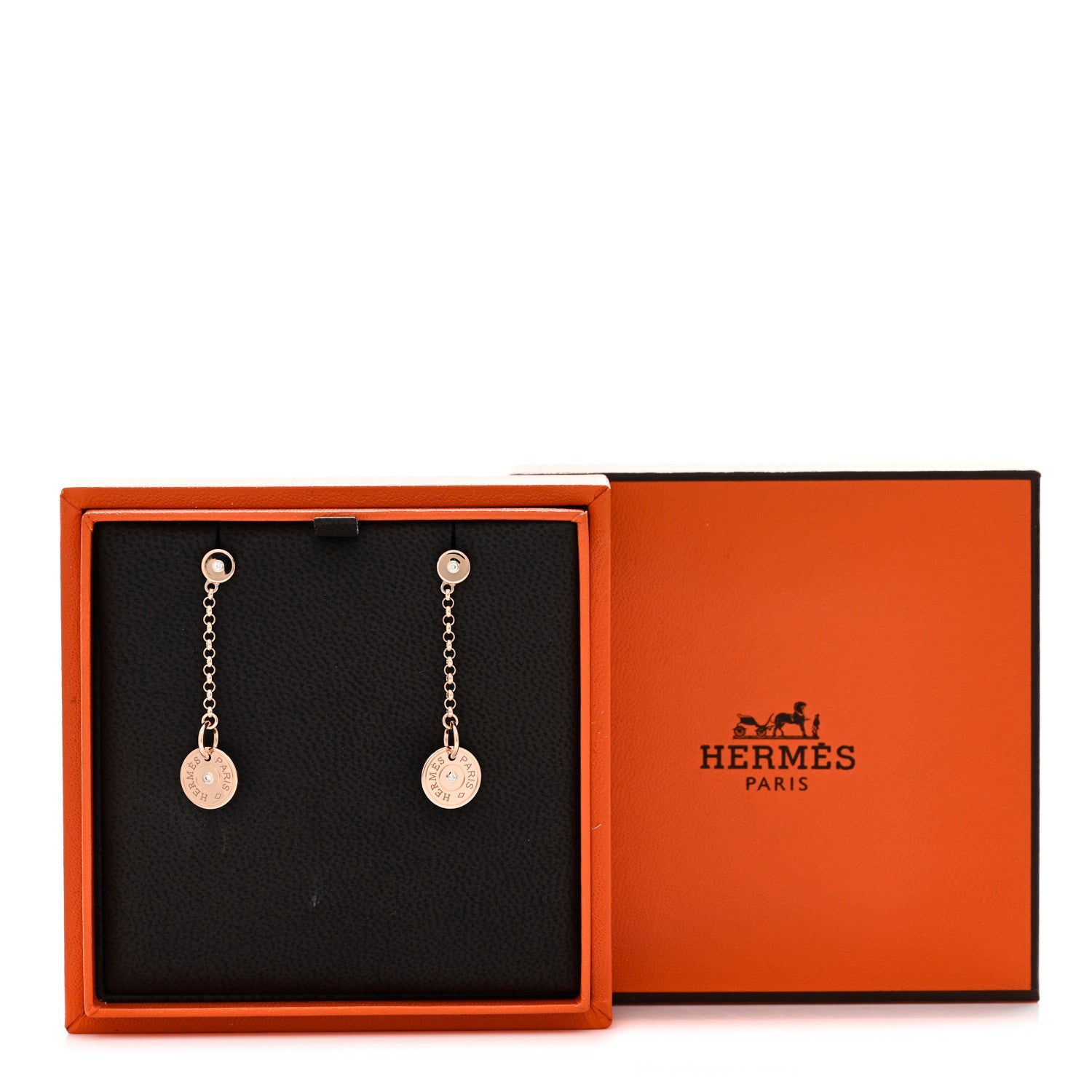 Hermes 18K Rose Gold Diamond Gambade Clou de Selle Earrings 5 of 5