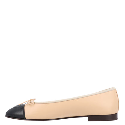 Chanel Lambskin Cap Toe CC Ballerina Flats 40.5 Beige Black 1 of 9