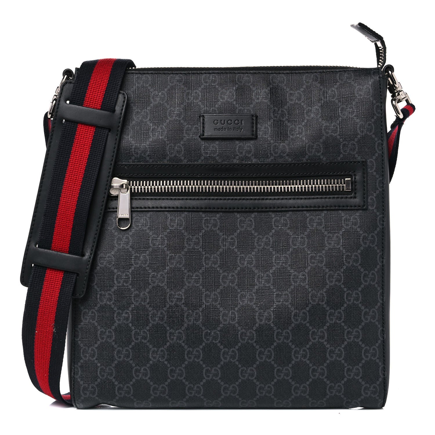 Gucci GG Supreme Monogram Appia Calfskin Web Flat Messenger Bag Black Grey 1 of 13