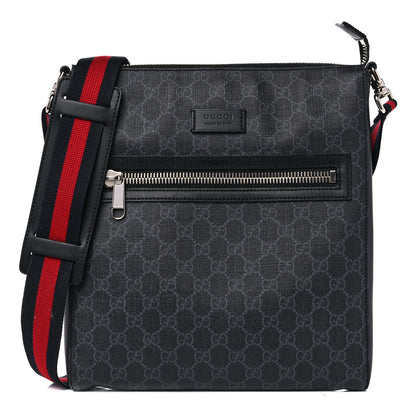 Gucci GG Supreme Monogram Appia Calfskin Web Flat Messenger Bag Black Grey 1 of 13