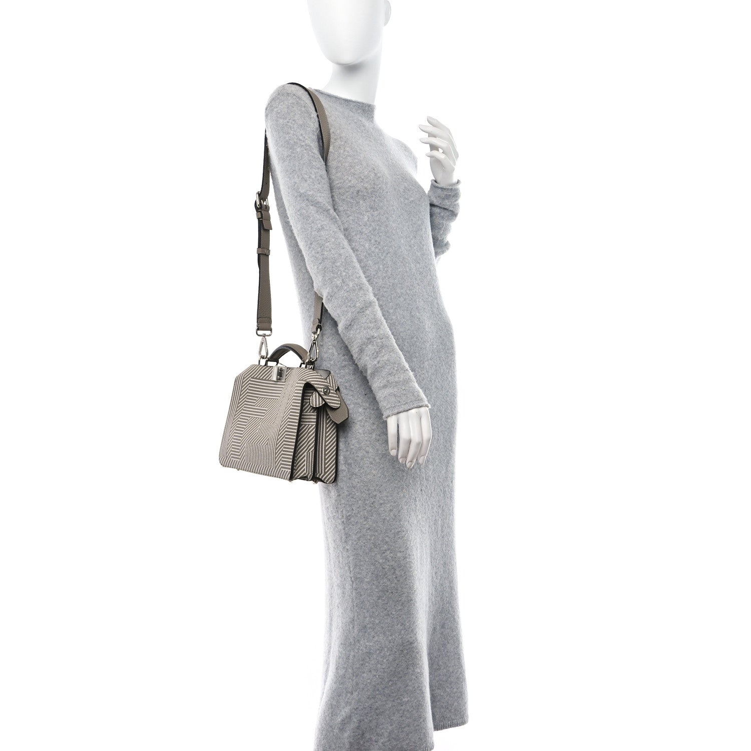 Fendi Cuoio Romano Striped Macro FF Bicolor Mini Peekaboo I SEE U Satchel Ghianda 2 of 9