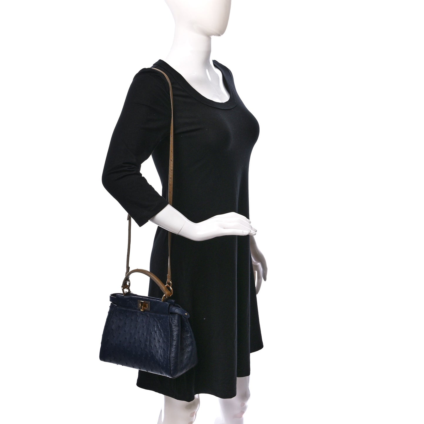 Ostrich Shiny Nappa Mini Peekaboo Iconic Satchel Blueberry Mud