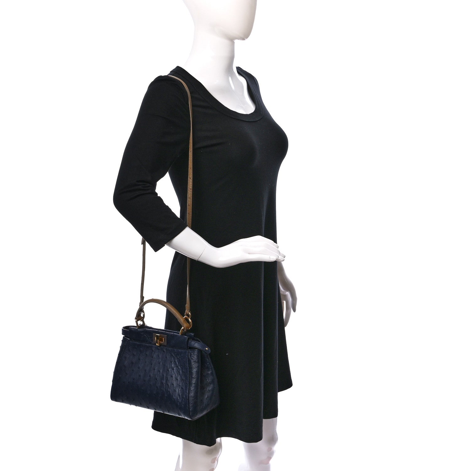Fendi Ostrich Shiny Nappa Mini Peekaboo Iconic Satchel Blueberry Mud 2 of 8