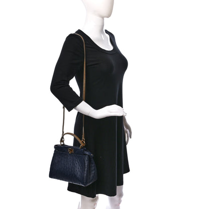 Fendi Ostrich Shiny Nappa Mini Peekaboo Iconic Satchel Blueberry Mud 2 of 8