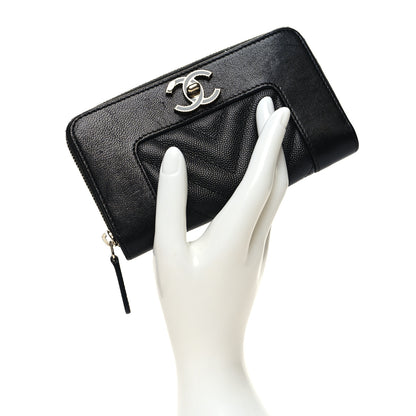 Chanel Caviar Sheepskin Chevron Quilted Medium Mademoiselle Vintage Zip Around Wallet Black 2 of 11