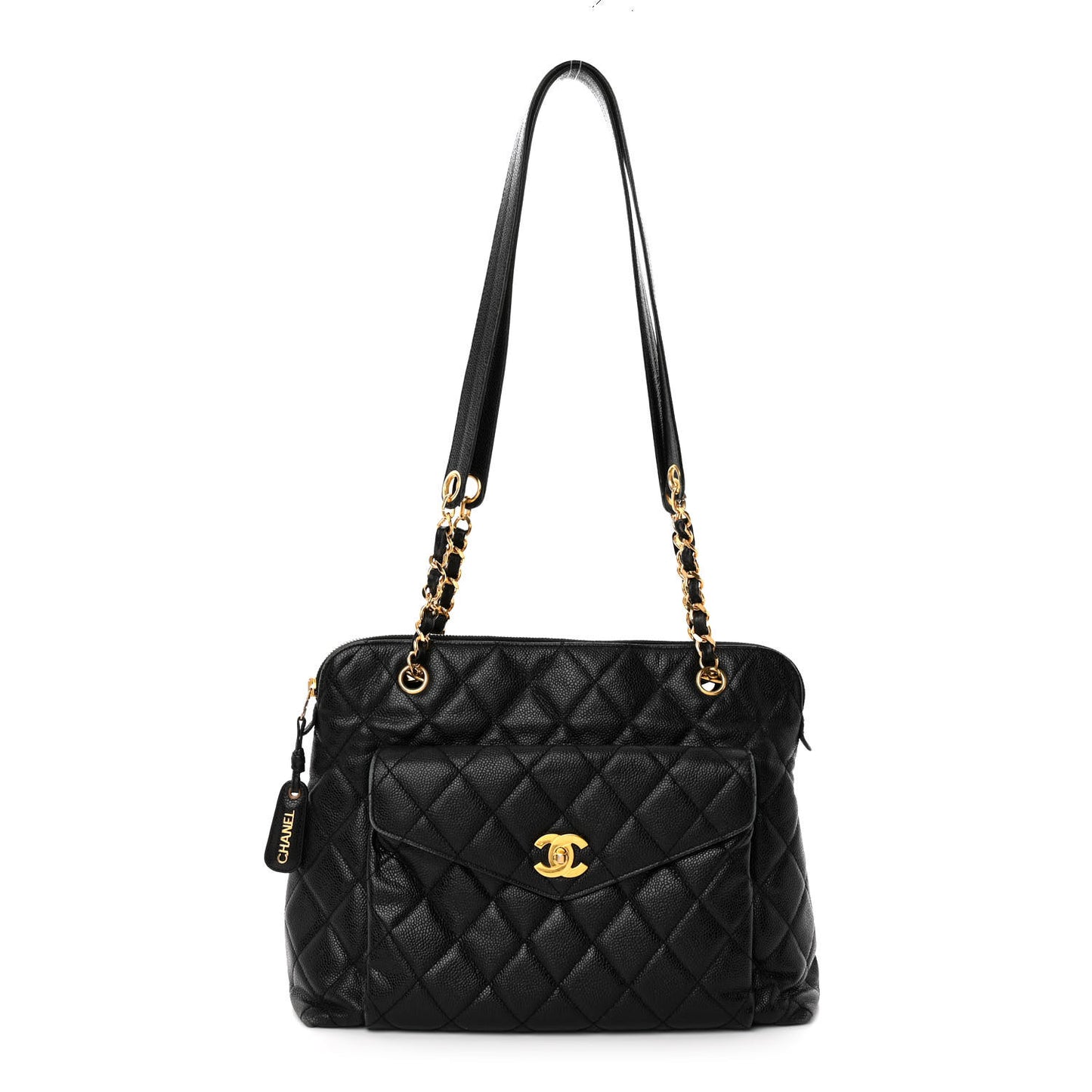 Caviar Quilted Flap Shoulder Bag Black