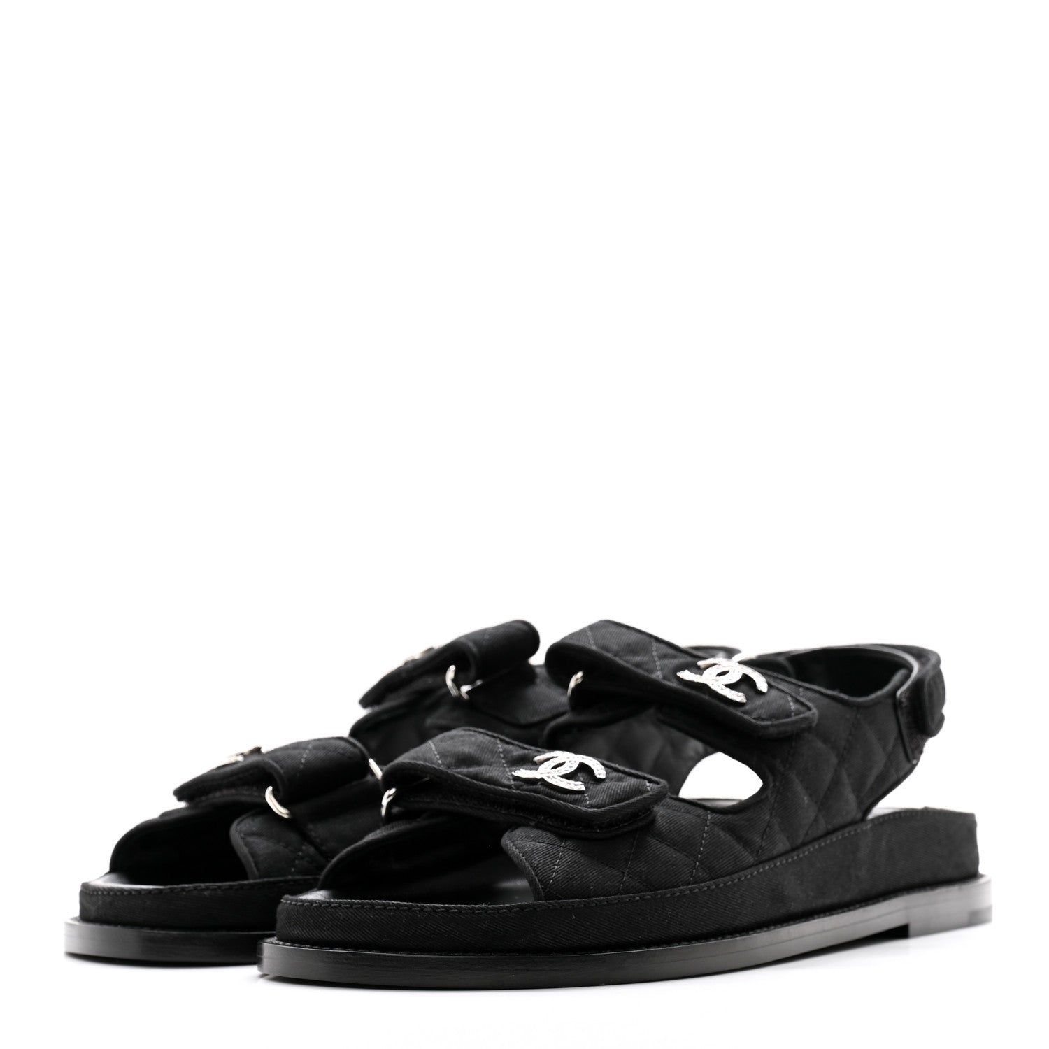 Chanel Mixed Fibers Velcro Dad Sandals 38 Black 38 Black 3 of 9