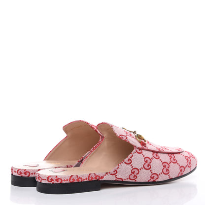Gucci Canvas GG Monogram Horsebit Womens Princetown Slippers 39 Gardenia Hibiscus Red 4 of 10