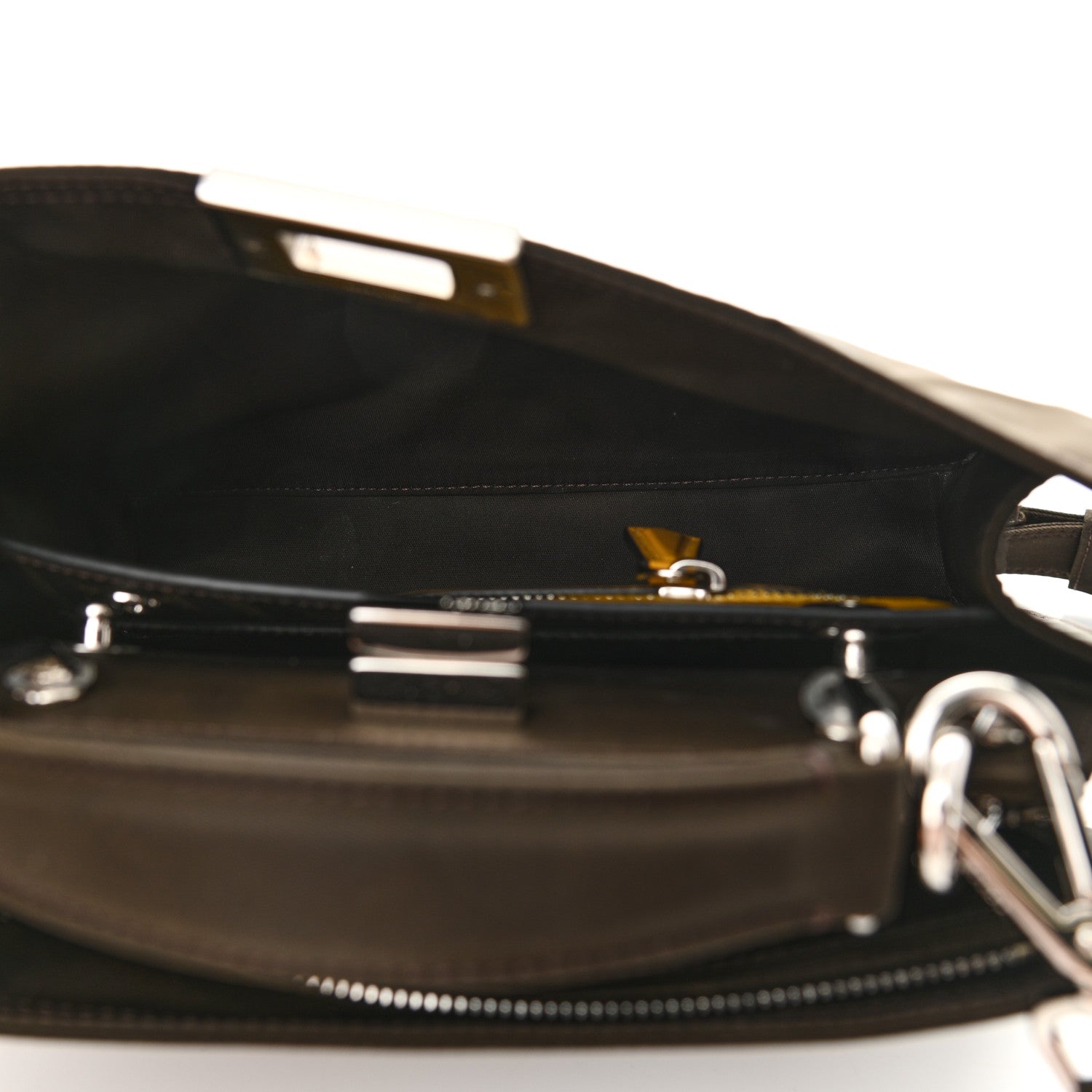 Fendi Nylon Vitello Cover Logo Embossed Mini Peekaboo I SEE U Satchel Ebano Sunflower 6 of 11