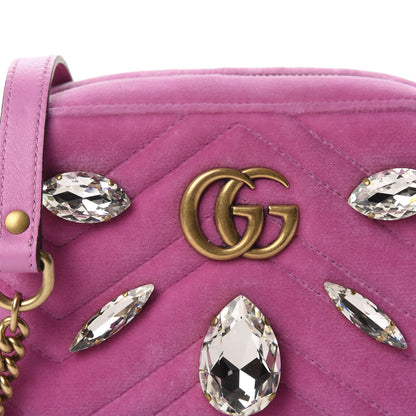 Gucci Velvet Matelasse Marquise Crystals Mini GG Marmont Chain Shoulder Bag Malva 10 of 10