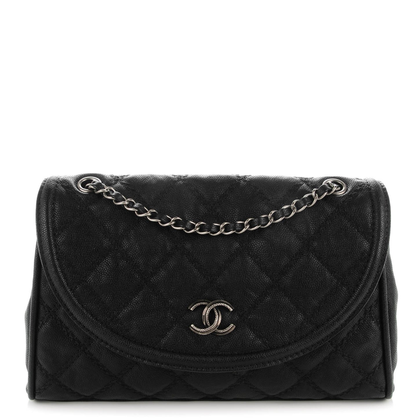 Grained Calfskin Quilted Messenger Black