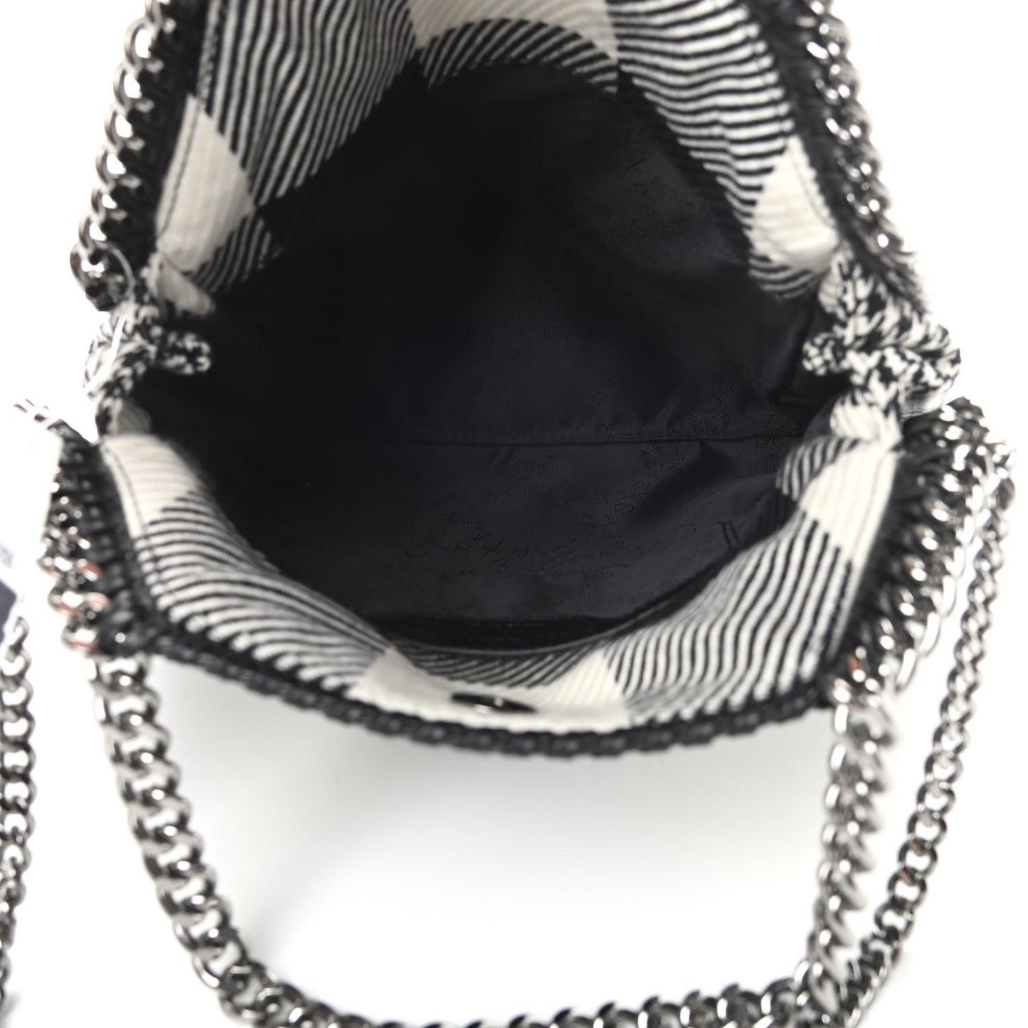 Wool Plaid Mini Falabella Fold Over Tote Black White