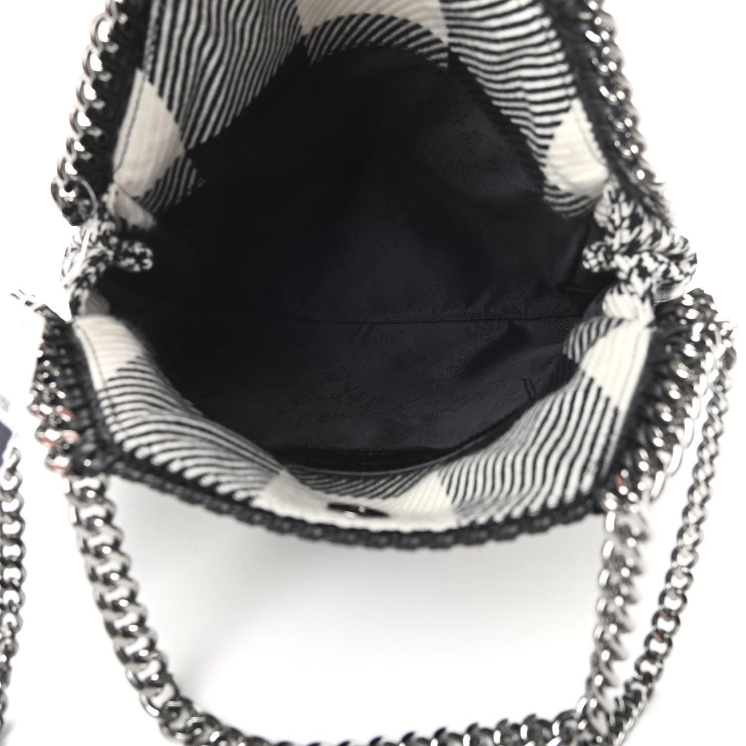 Stella McCartney Wool Plaid Mini Falabella Fold Over Tote Black White 5 of 10