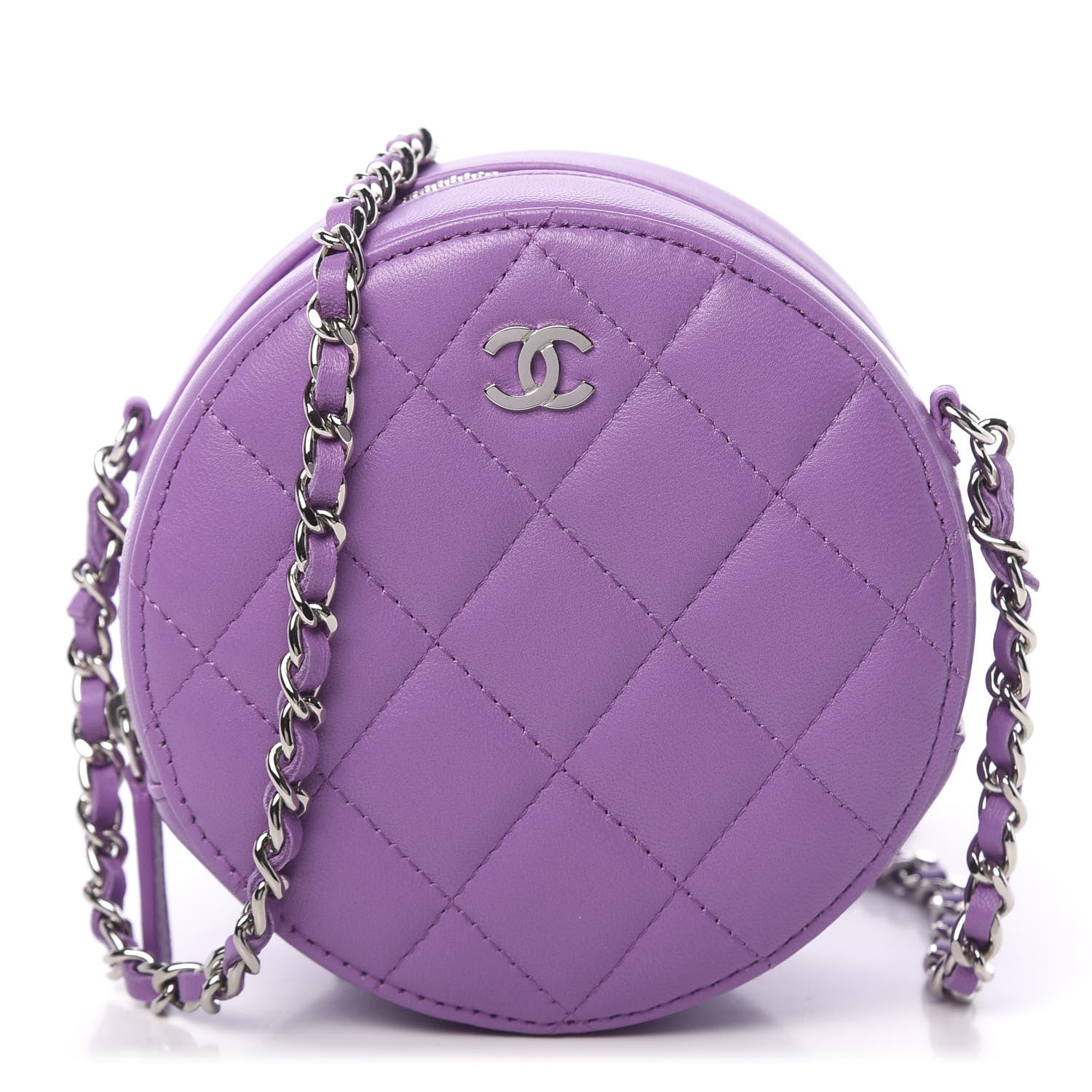 Chanel Lambskin Quilted Round Clutch With Chain Purple 1 of 11
