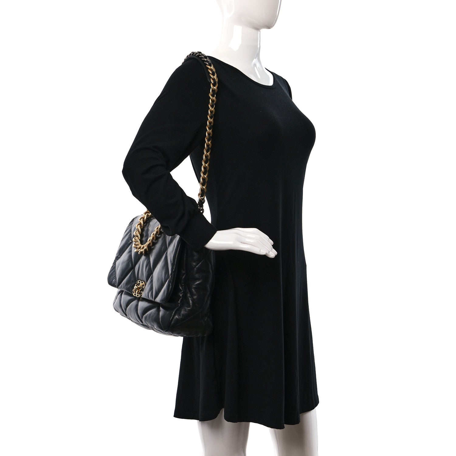 Chanel Lambskin Quilted Maxi Chanel 19 Flap Black 2 of 9