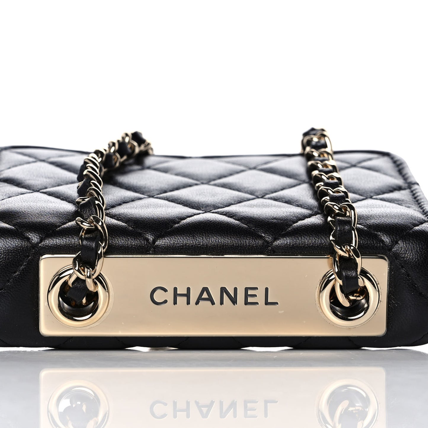 Lambskin Quilted Trendy CC Card Holder On Chain Black