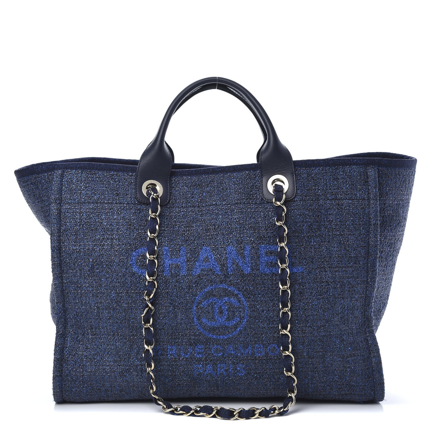 Lurex Canvas Medium Deauville Tote Navy Blue
