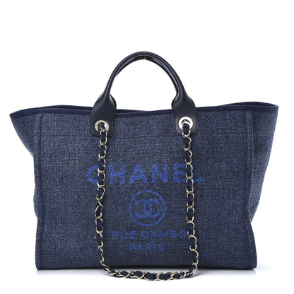 Chanel Lurex Canvas Medium Deauville Tote Navy Blue 1 of 9