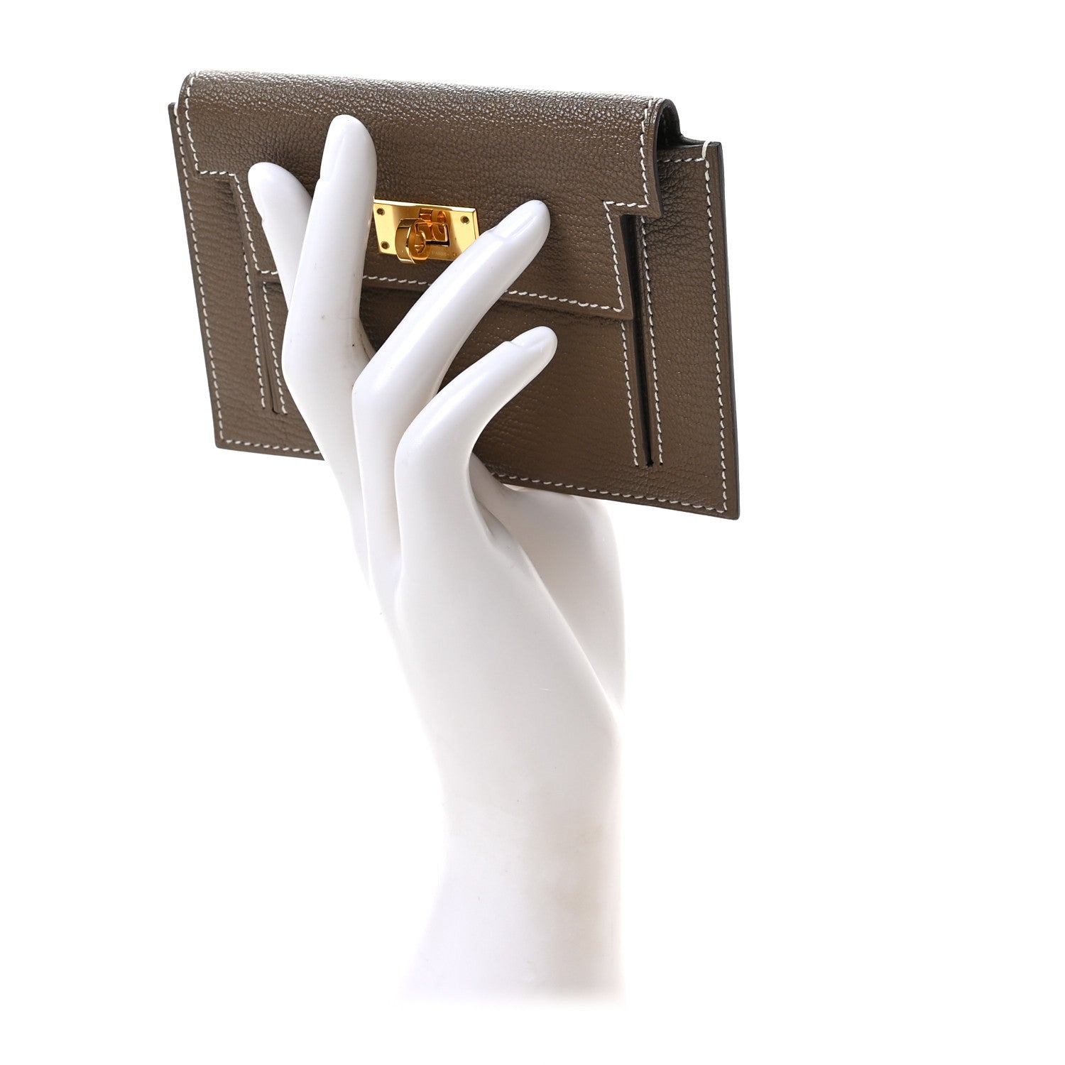 Hermes Chevre Mysore Kelly Pocket Compact Wallet Etoupe 2 of 9