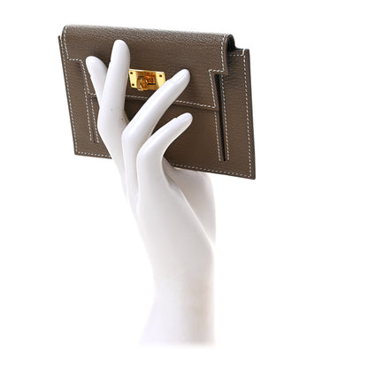 Hermes Chevre Mysore Kelly Pocket Compact Wallet Etoupe 2 of 9