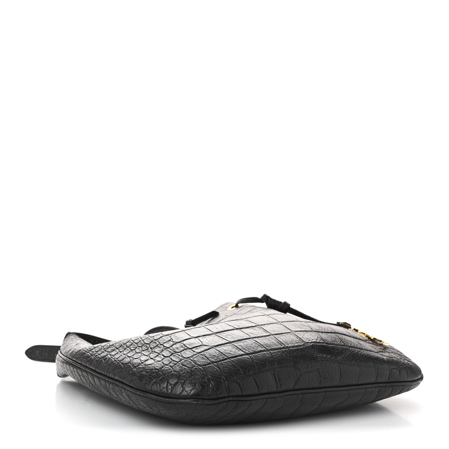 Saint Laurent Calfskin Crocodile Embossed Paris VII Large Flat Hobo Fondente 5 of 11