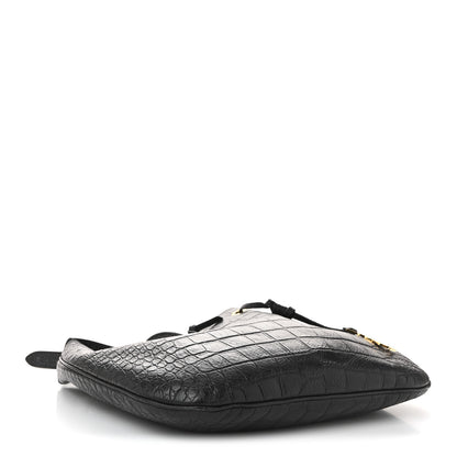 Saint Laurent Calfskin Crocodile Embossed Paris VII Large Flat Hobo Fondente 5 of 11