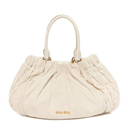 Miu Miu Vitello Lux Gathered Shoulder Bag Talco 1 of 9
