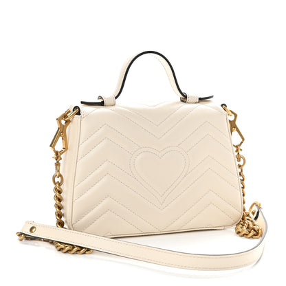 Gucci Calfskin Matelasse Mini GG Marmont Top Handle Shoulder Bag White 3 of 9