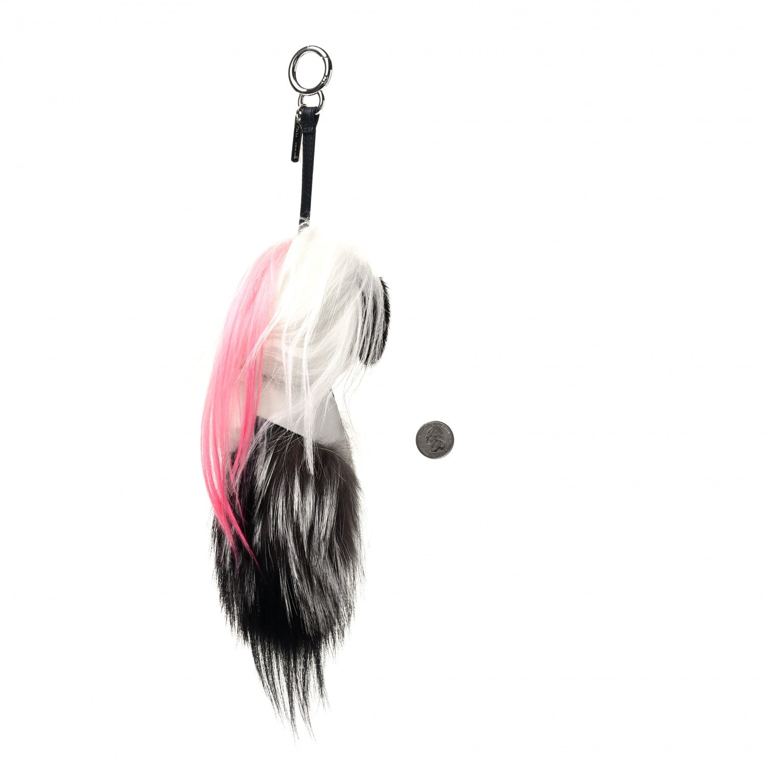 Fendi Fox Mink Goat Fur Nappa Karlito Bag Charm Black White Rosa 2 of 3