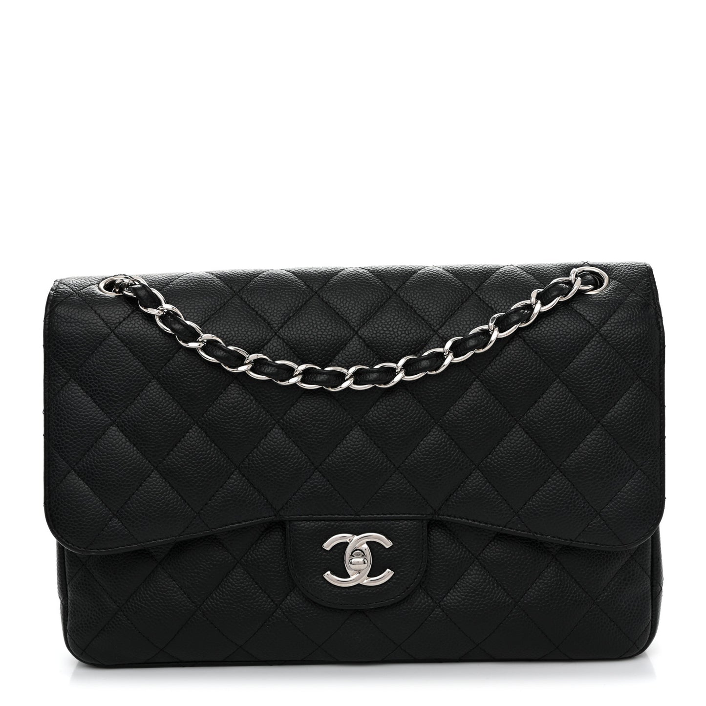 Caviar Quilted Jumbo Double Flap Black