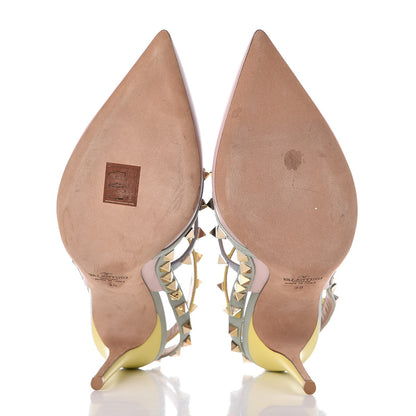 Valentino Garavani Nappa Watercolor Rockstud Ankle Strap 100mm Pumps 38 Rose Green Yellow Sky 5 of 9
