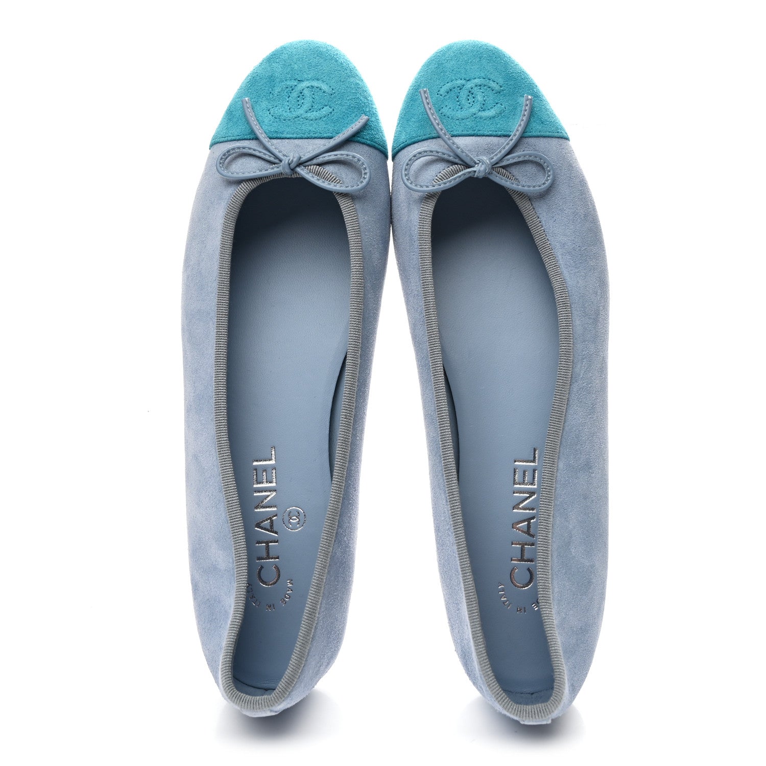 Chanel Suede Calfskin Cap Toe CC Ballerina Flats 40.5 Light Blue Turquoise 2 of 9
