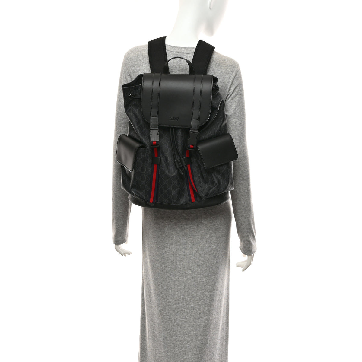 Soft GG Supreme Monogram Calfskin Web Double Buckle Backpack Black