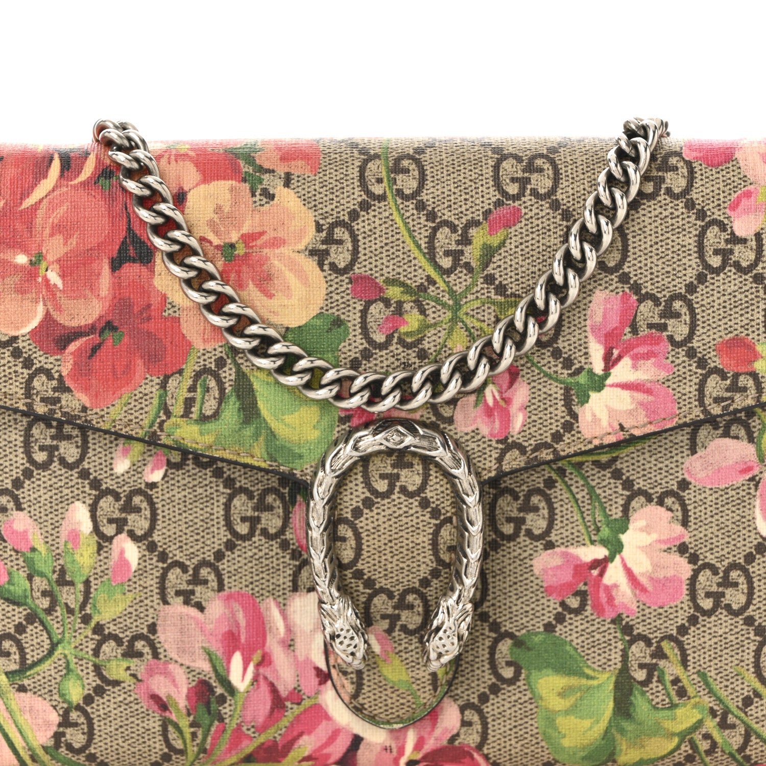 Gucci GG Supreme Monogram Blooms Mini Dionysus Chain Wallet Beige Multicolor Dry Rose 8 of 10