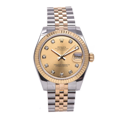 Rolex Stainless Steel 18K Yellow Gold Diamond 31mm Oyster Perpetual Datejust Watch Champagne 178273 1 of 9