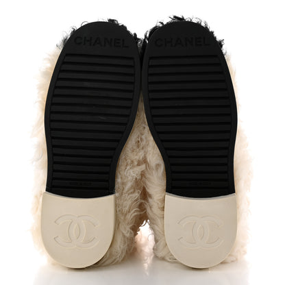 Chanel Shearling Sheepskin High Boots 35.5 Ivory Black 6 of 15