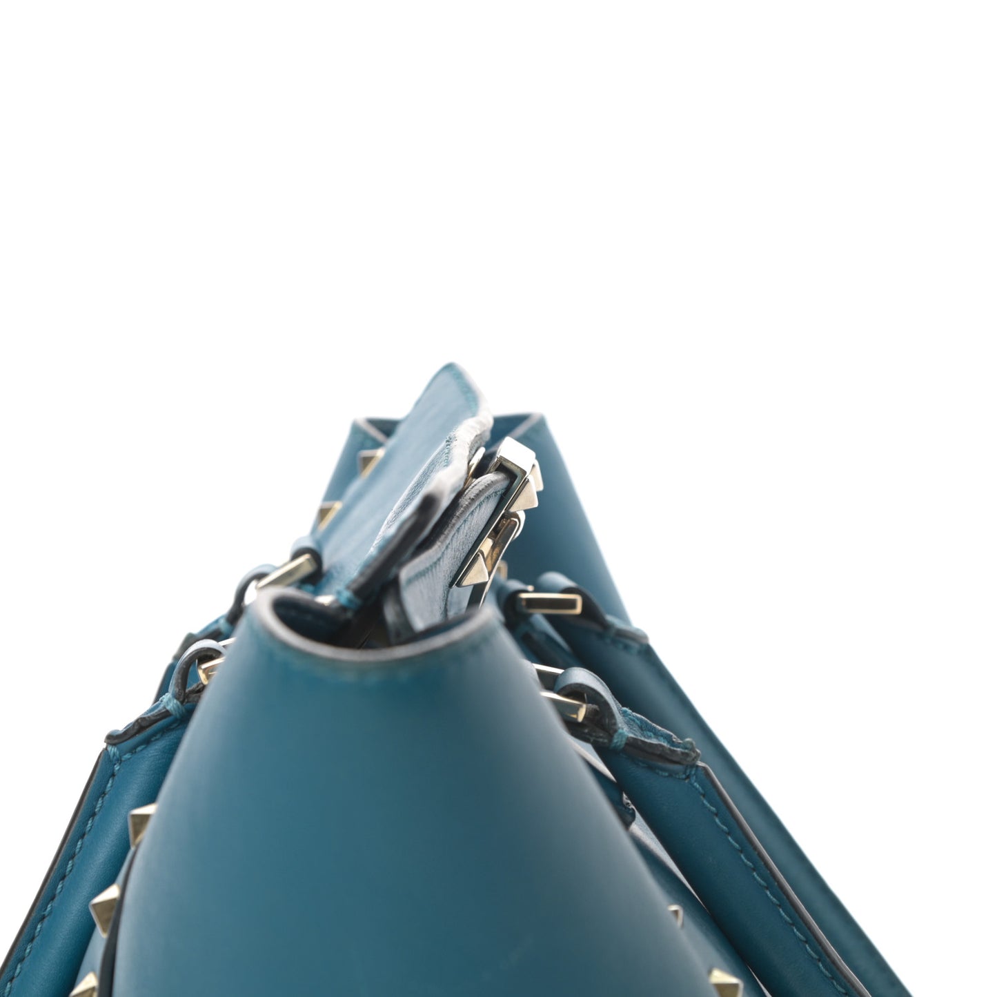 Vitello Small Rockstud Double Handle Tote Blue