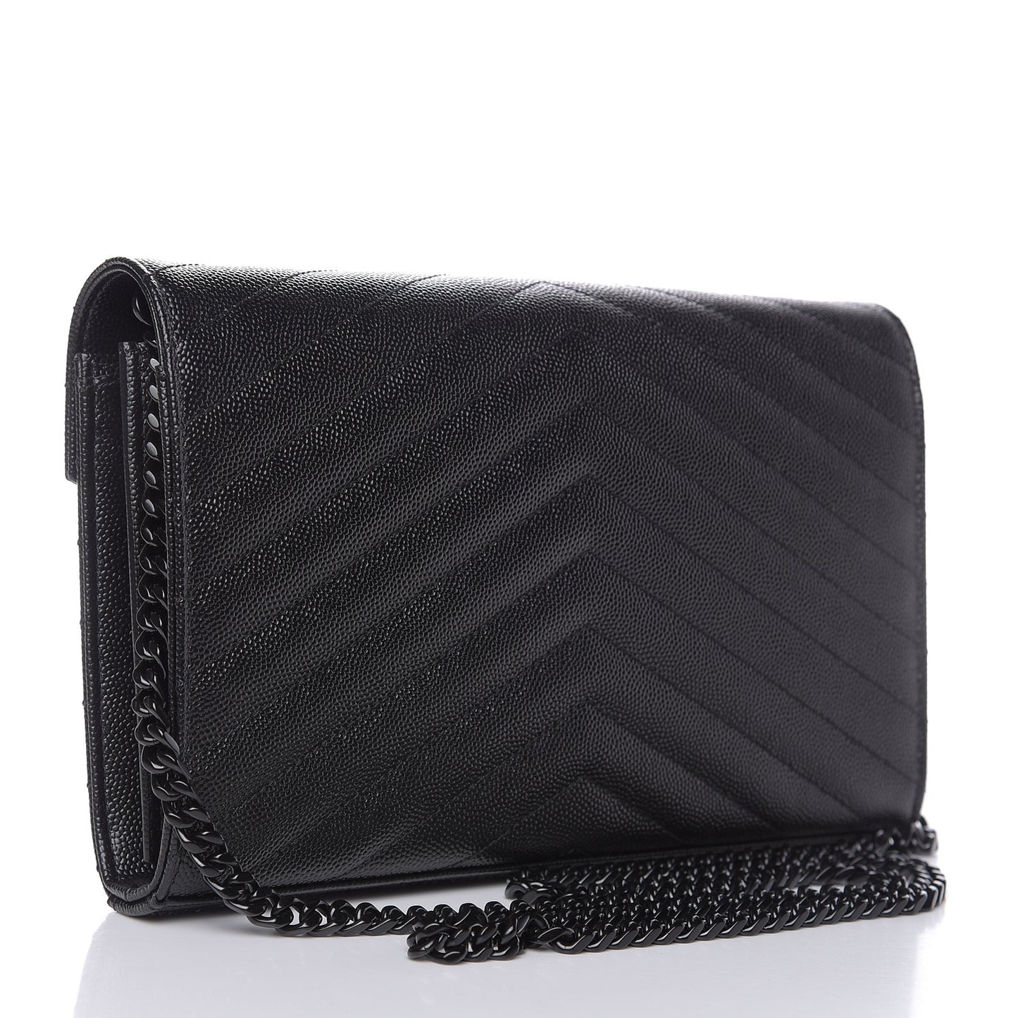 Grain De Poudre Matelasse Chevron Monogram Chain Wallet Black