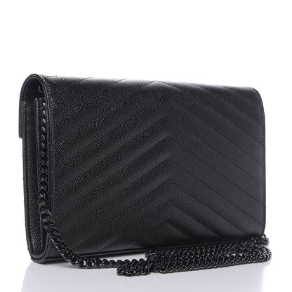 Saint Laurent Grain De Poudre Matelasse Chevron Monogram Chain Wallet Black 3 of 8