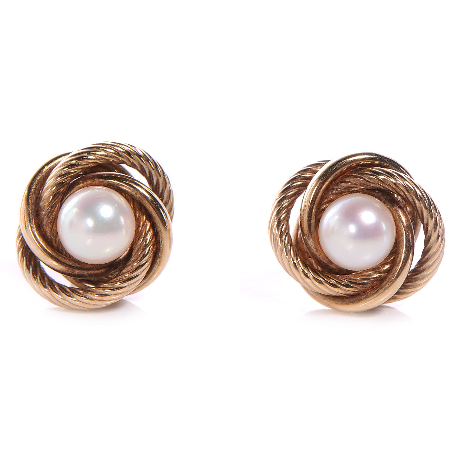 Tiffany 14k Yellow Gold Pearl Knot Earrings 1 of 4