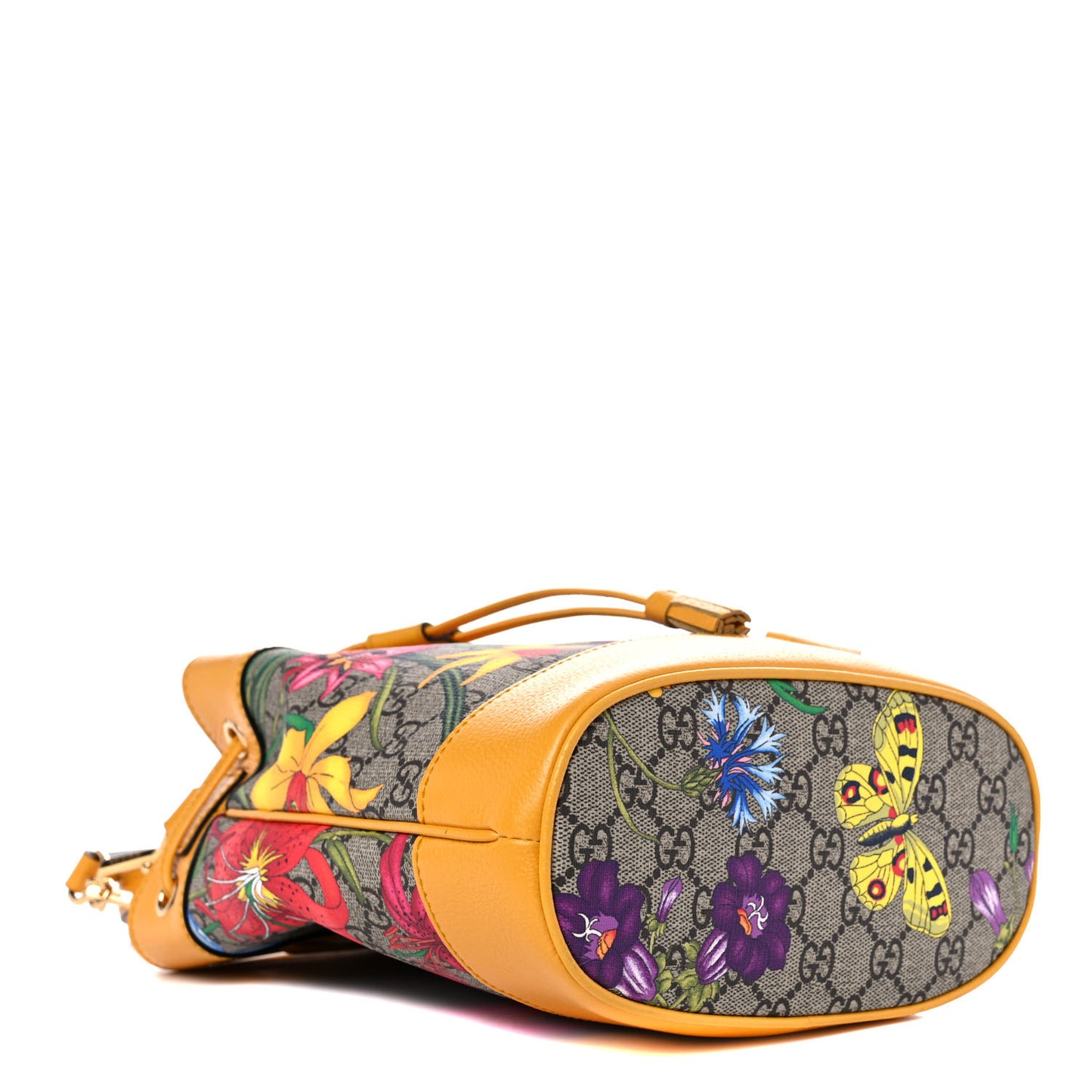 GG Supreme Monogram Flora Small Ophidia Bucket Bag Beige Multicolor Crop
