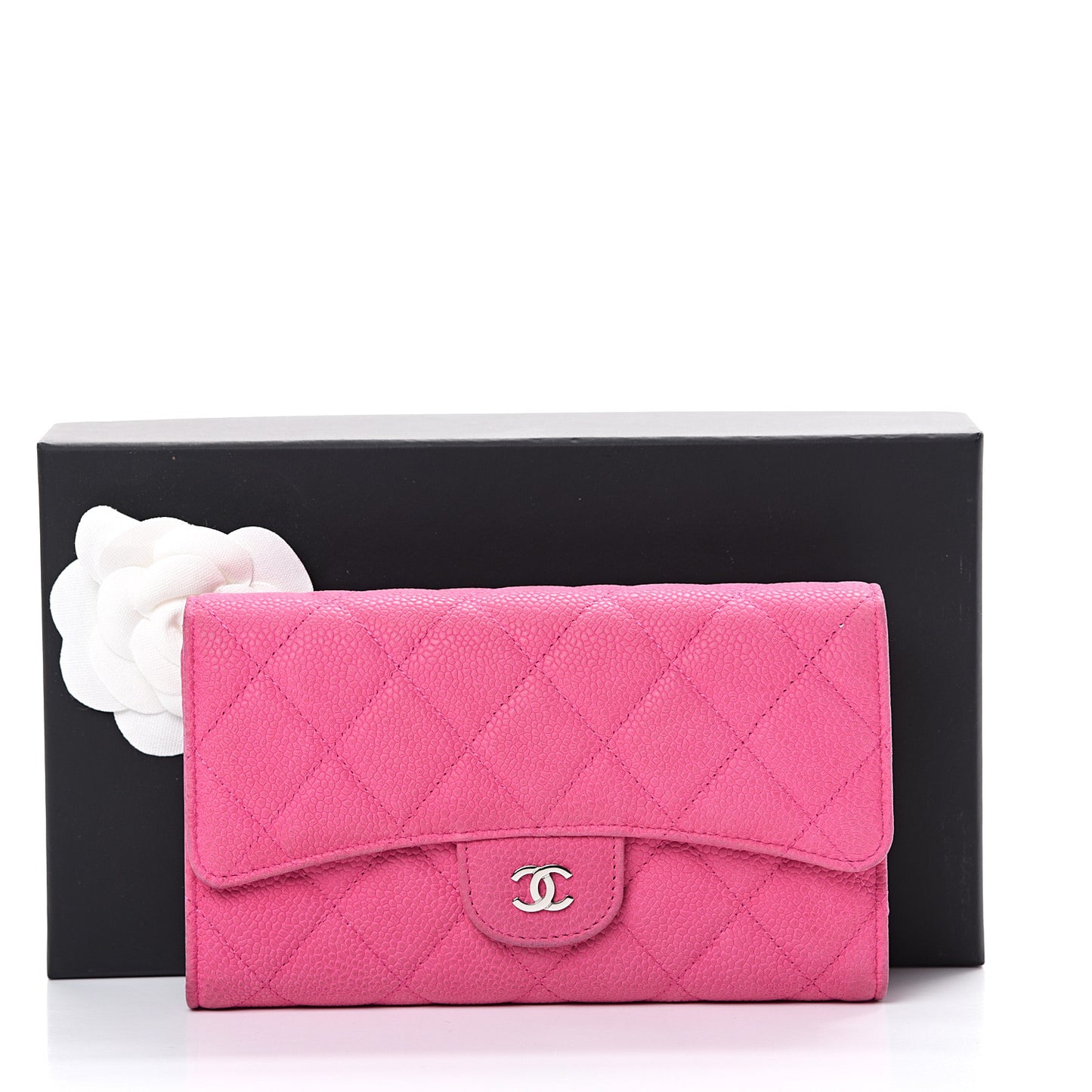 Iridescent Caviar Quilted Large Flap Wallet Pink
