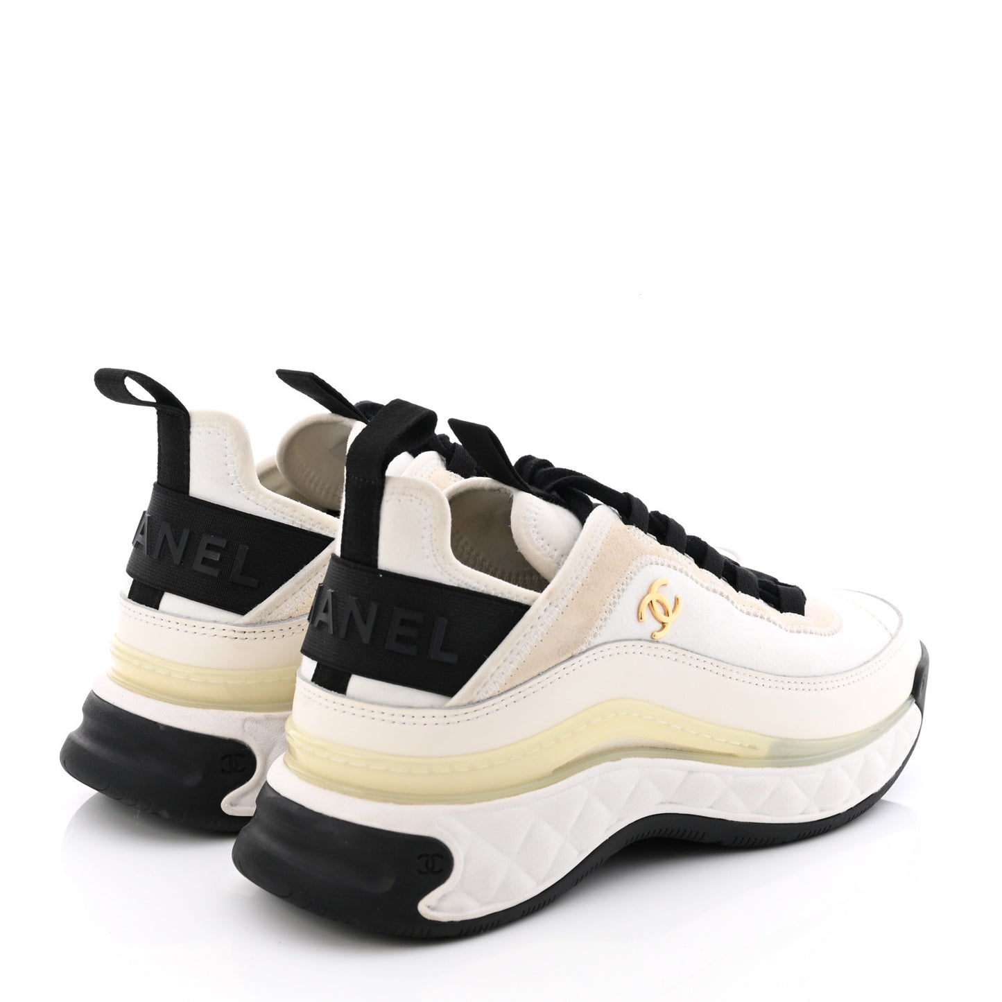 Velvet Calfskin Mixed Fibers CC Sneakers 36 Ivory Black