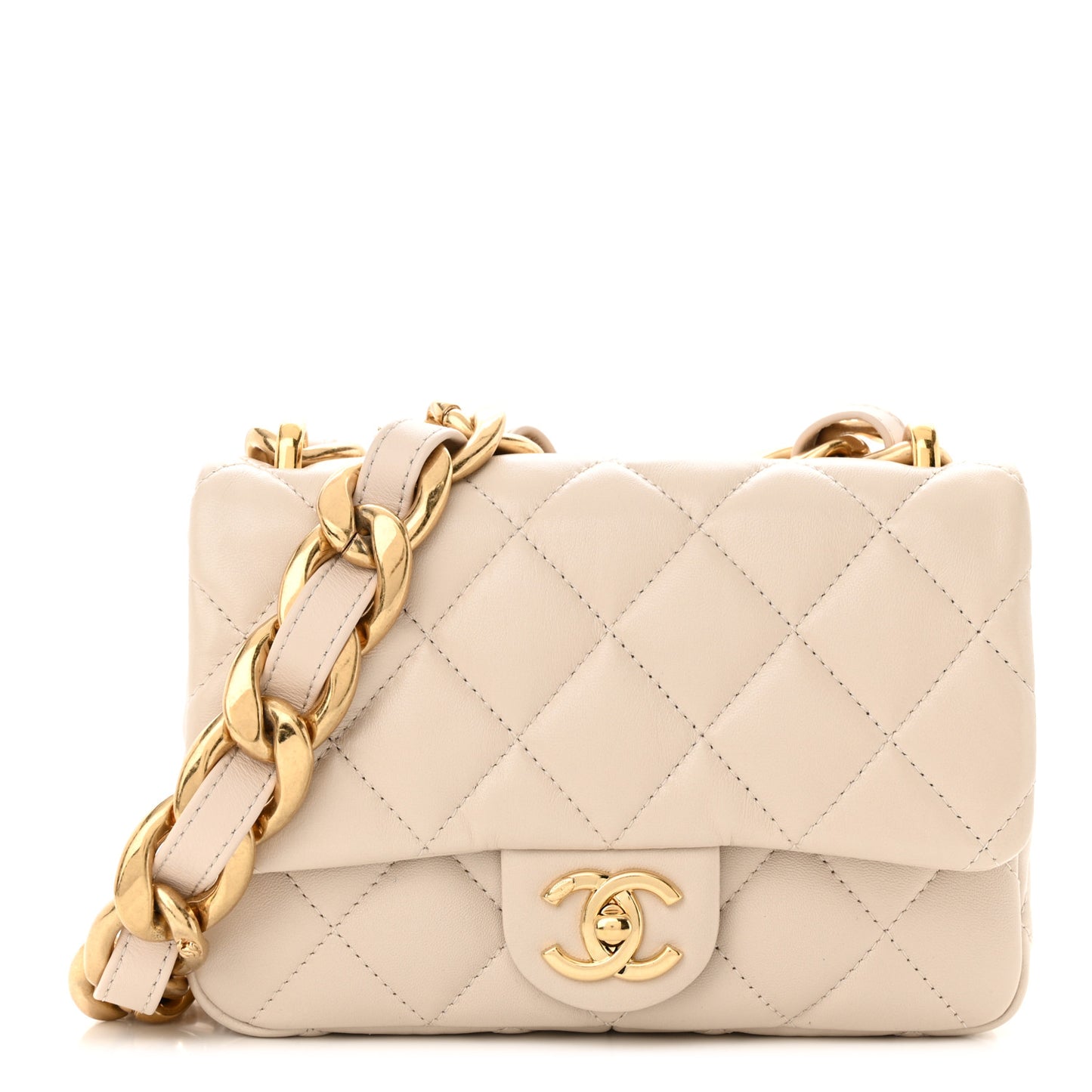 Lambskin Quilted Small CC Funky Town Flap Beige