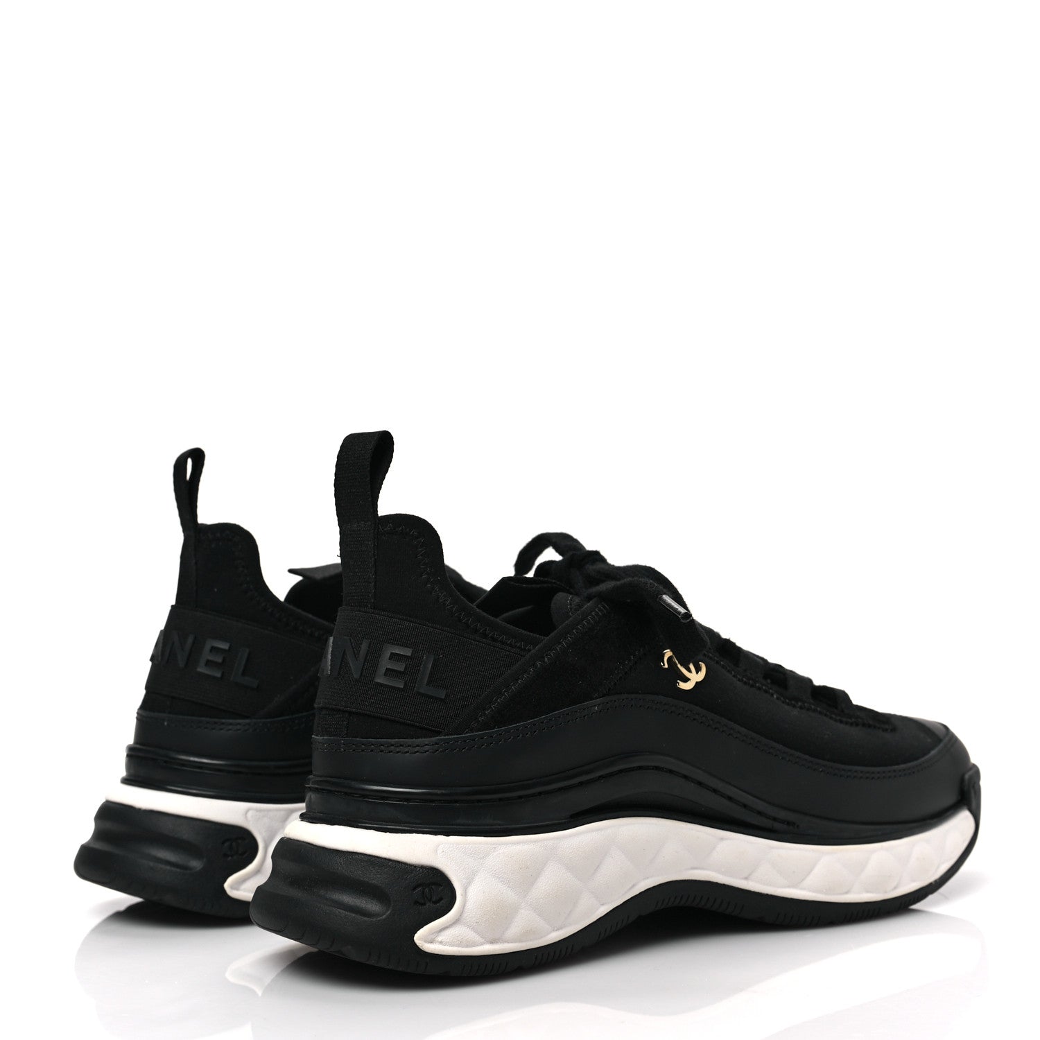 Chanel Velvet Calfskin Mixed Fibers CC Sneakers 37 Black 4 of 9