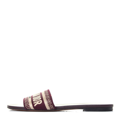 Christian Dior Canvas Embroidered Dway Mules Slide Sandals 37.5 Burgundy 1 of 10