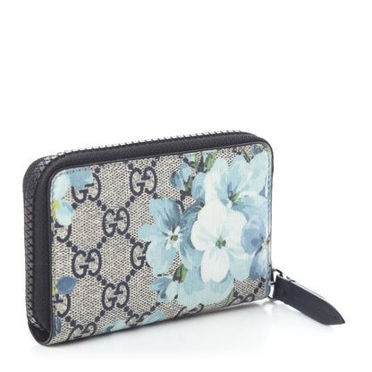 Gucci GG Supreme Monogram Blooms Zip Around Card Case Wallet Beige Blue Navy 2 of 5