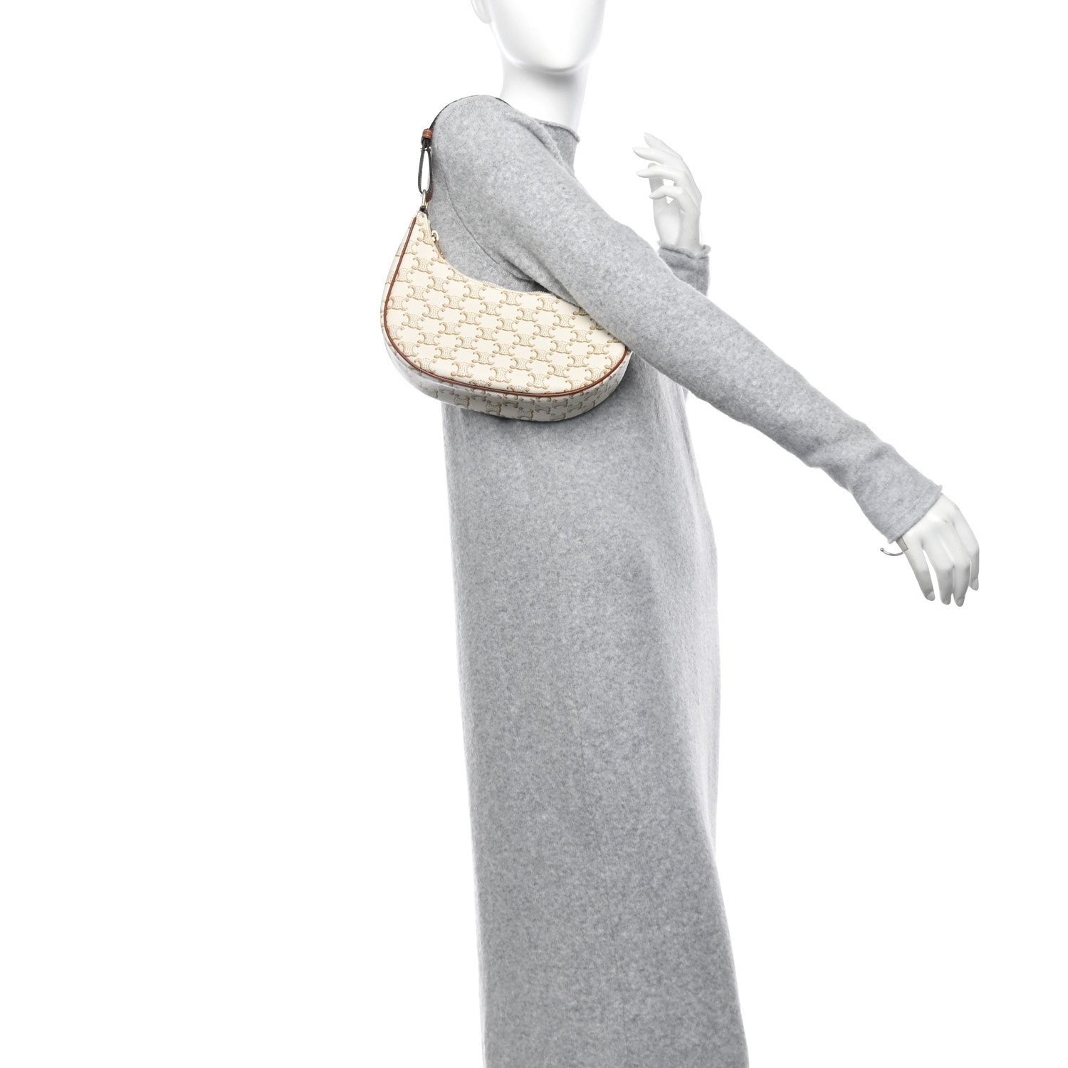Celine Canvas Calfskin Ava Triomphe Shoulder Bag White 2 of 10