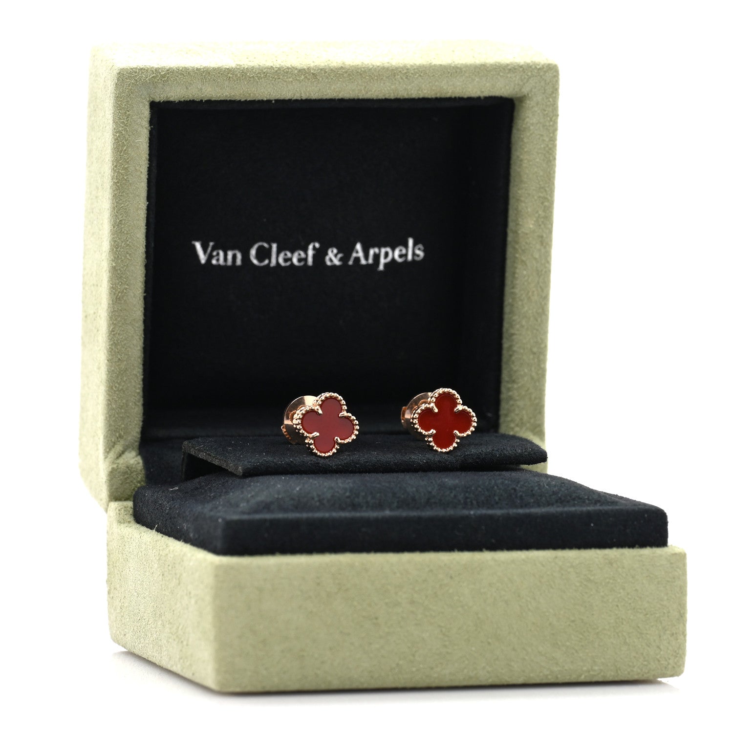 Van Cleef & Arpels 18K Rose Gold Carnelian Sweet Alhambra Earrings 5 of 5